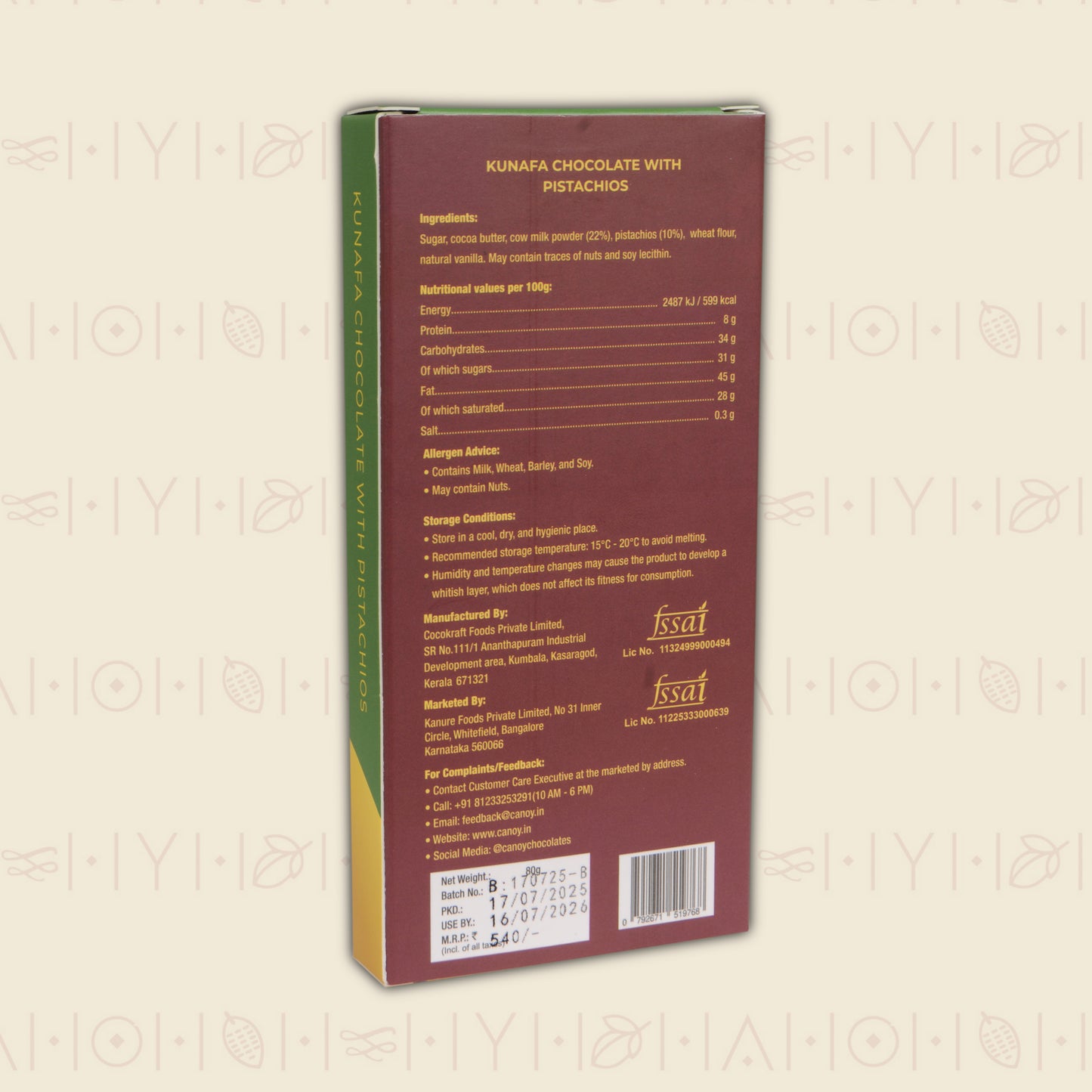 Kunafa Milk Chocolate With Pistachios